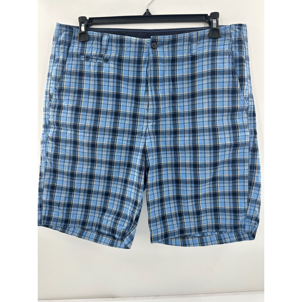 Cremieux Mens Blue Plaid Cotton Flat Front Chino Shorts Size 36